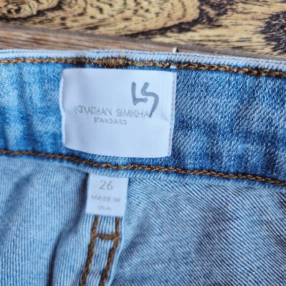 JONATHAN SIMKHAI Straight-Leg Frayed Hem Jean Medium Washed Blue - Picture 11 of 15